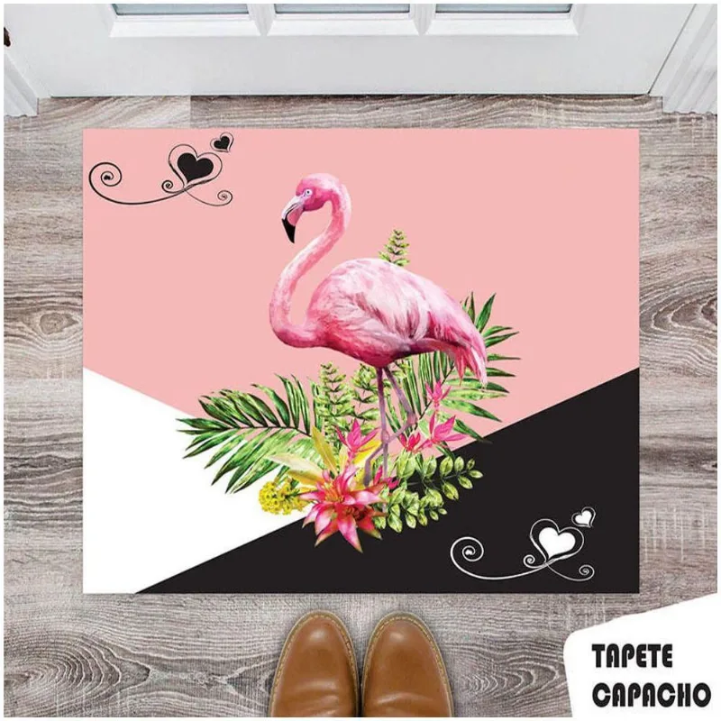 Tapete Capacho Personalizado Flamingo Geometrico - DELUZZ