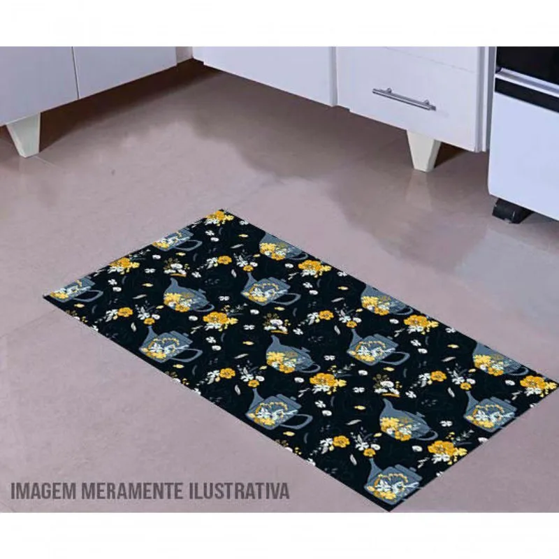 Tapete Para Cozinha Tapete Chá Florido 60x40cm - DELUZZ