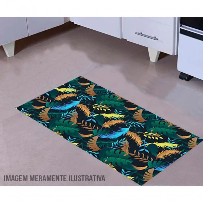 Tapete Para Cozinha Tropical Azul Verde 60x40cm - DELUZZ