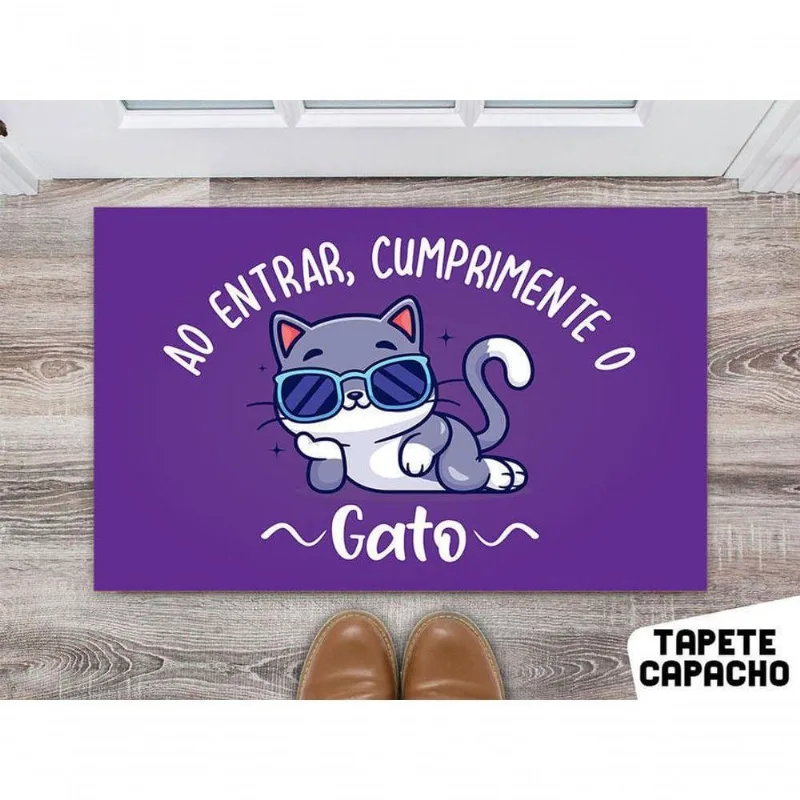 Tapete 60x40cm - Ao Entrar Comprimente O Gato - DELUZZ