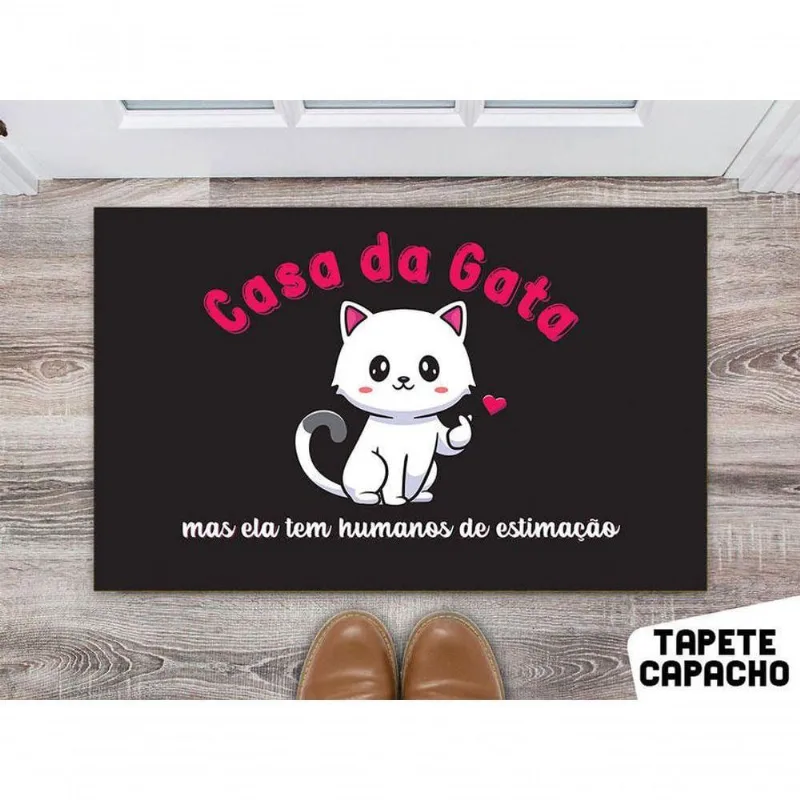 Tapete 60x40cm Casa Da Gata Mas Ela Tem Humanos De Estimação - DELUZZ