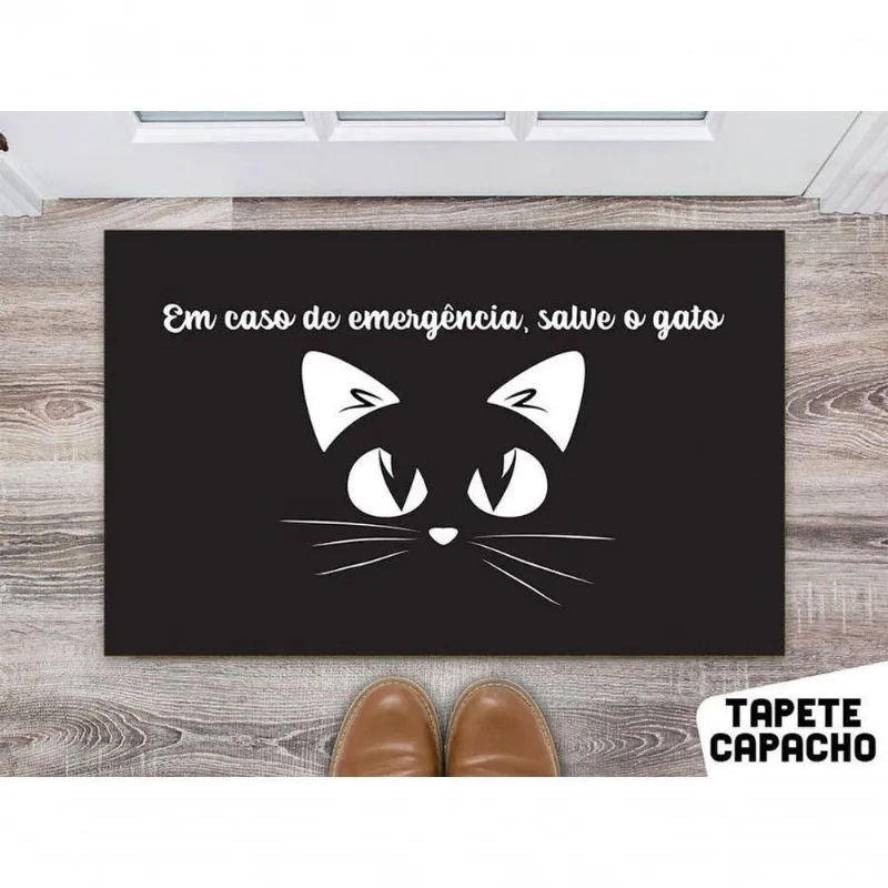Tapete 60x40cm Em Caso De Emergência, Salve O Gato Primeiro - DELUZZ