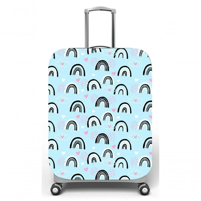Capa Para Mala De Viagem M, Medidas Max C40x A59 X P27cm Padrão Arco-iris Preto - Fundo Azul