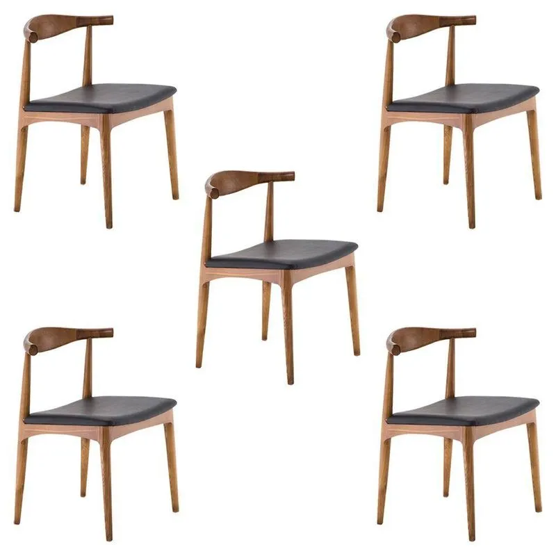 Kit 5 Cadeiras Decorativas Sala e Escritório Madeira Bege