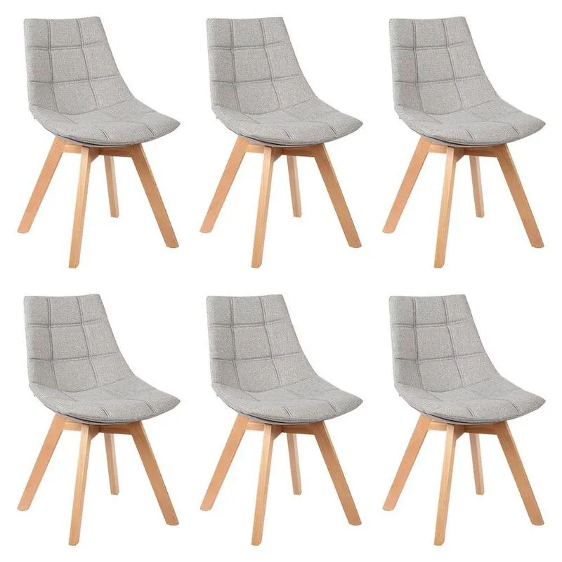 Kit 6 Cadeiras Decorativas Sala De Jantar Vision Linho Cinza Claro - Gran Belo