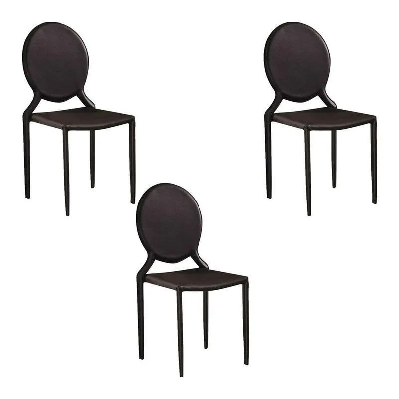 Kit 3 Cadeiras Decorativas Karma Medalhão Pvc Marrom