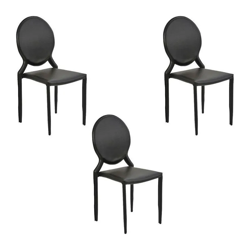 Kit 3 Cadeiras Decorativas Sala E Cozinha Karma Medalhão Pvc Preta