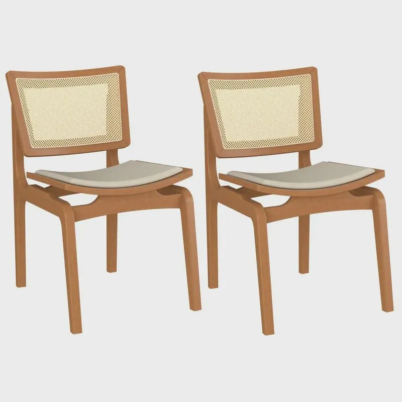 Kit 02 Cadeiras Decorativas Sala de Jantar Madeira Champagne Ravi Linho Bege G60 - Gran Belo