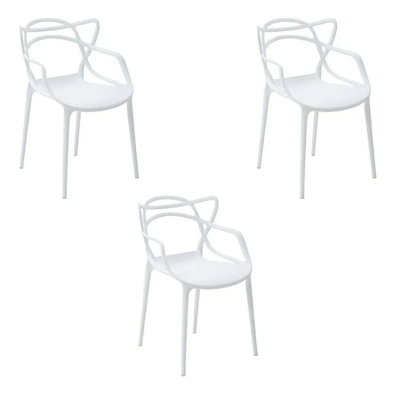 Kit 3 Cadeiras Decorativas Sala e Cozinha Feliti pp Branca