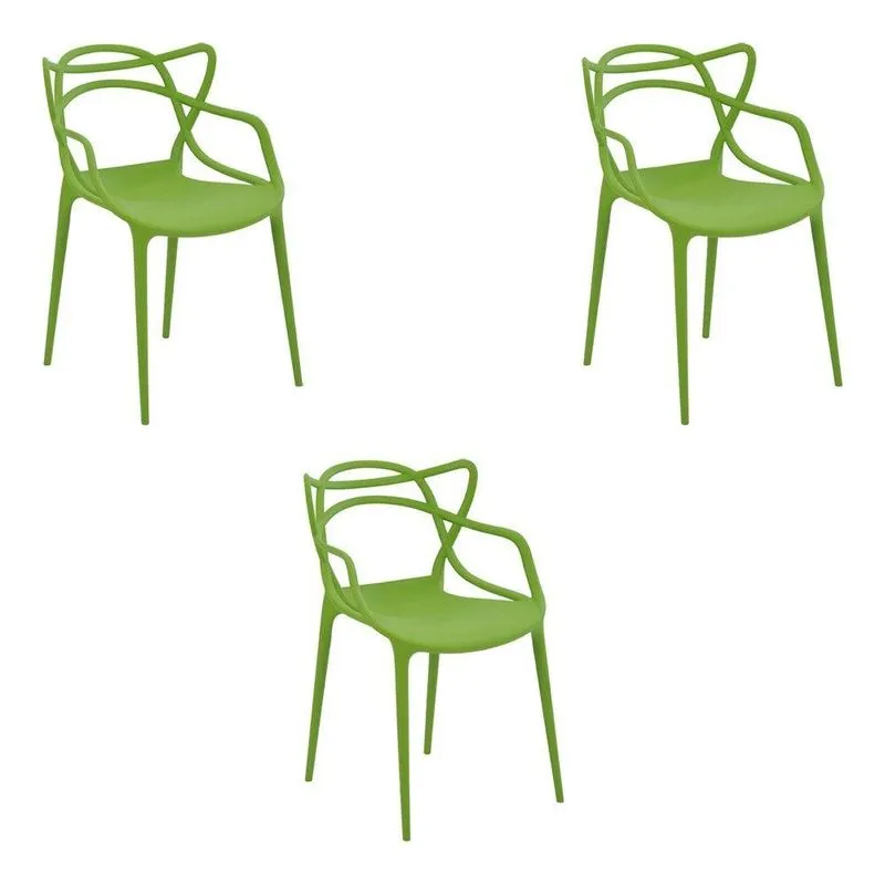 Kit 3 Cadeiras Decorativas Sala e Cozinha Feliti Verde
