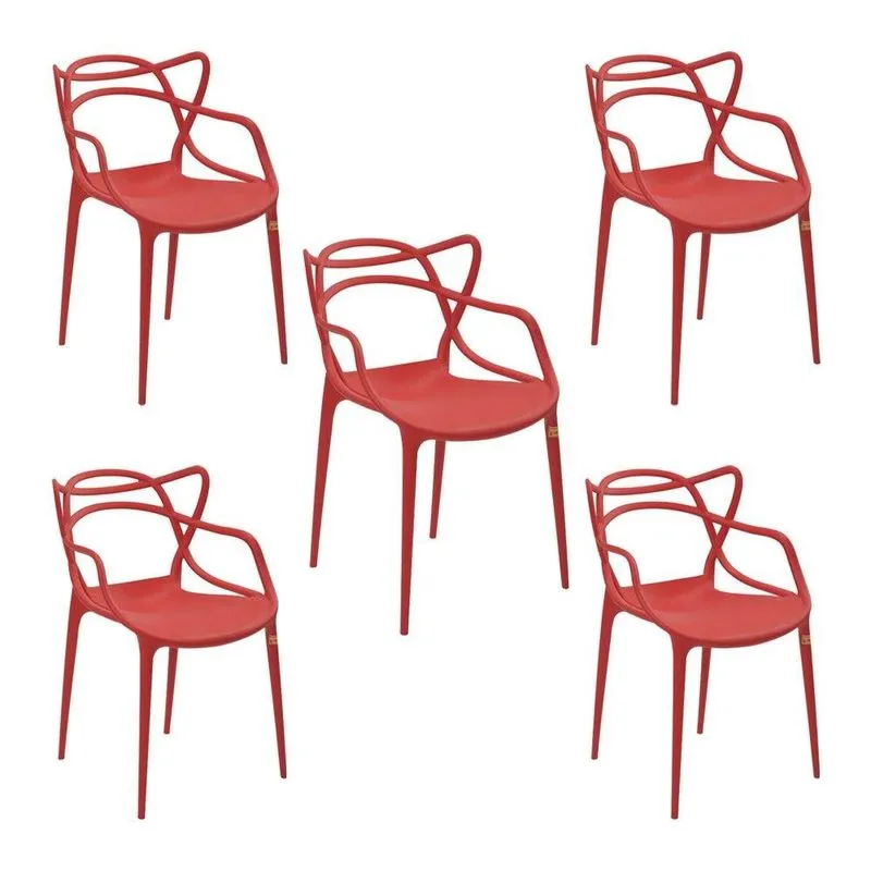 Kit 5 Cadeiras Decorativas Sala e Cozinha Feliti pp Vermelha