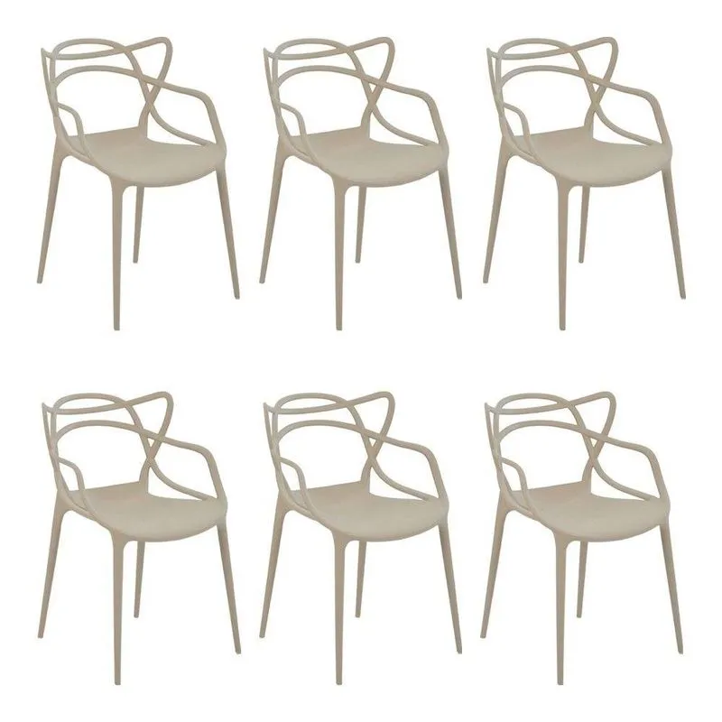 Kit 6 Cadeiras Decorativas Sala E Cozinha Feliti Pp Nude