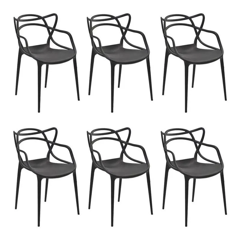 Kit 6 Cadeiras Decorativas Sala E Cozinha Feliti Pp Preto