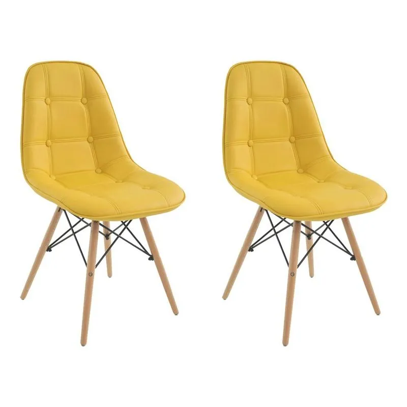 Kit 2 Cadeiras Decorativas Sala E Escritório Cadenna Pu Sintético Amarela - Gran Belo