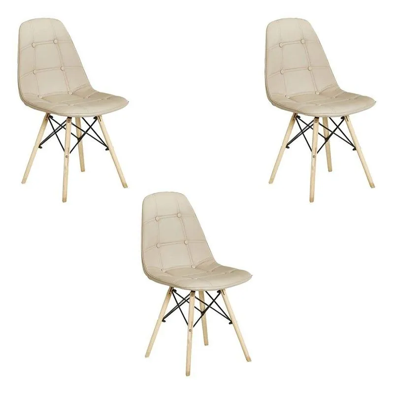 Kit 3 Cadeiras Decorativas Sala E Escritório Cadenna Pu Nude