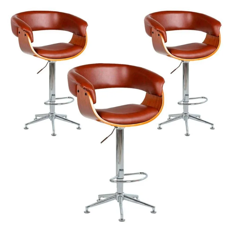 Kit 3 Banquetas Para Cozinha Giratória Base Estrela Marrom