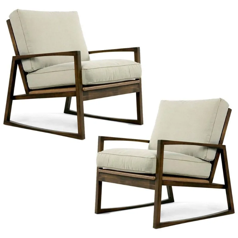 Kit 02 Poltronas Decorativas de Madeira Brit Canela Bege