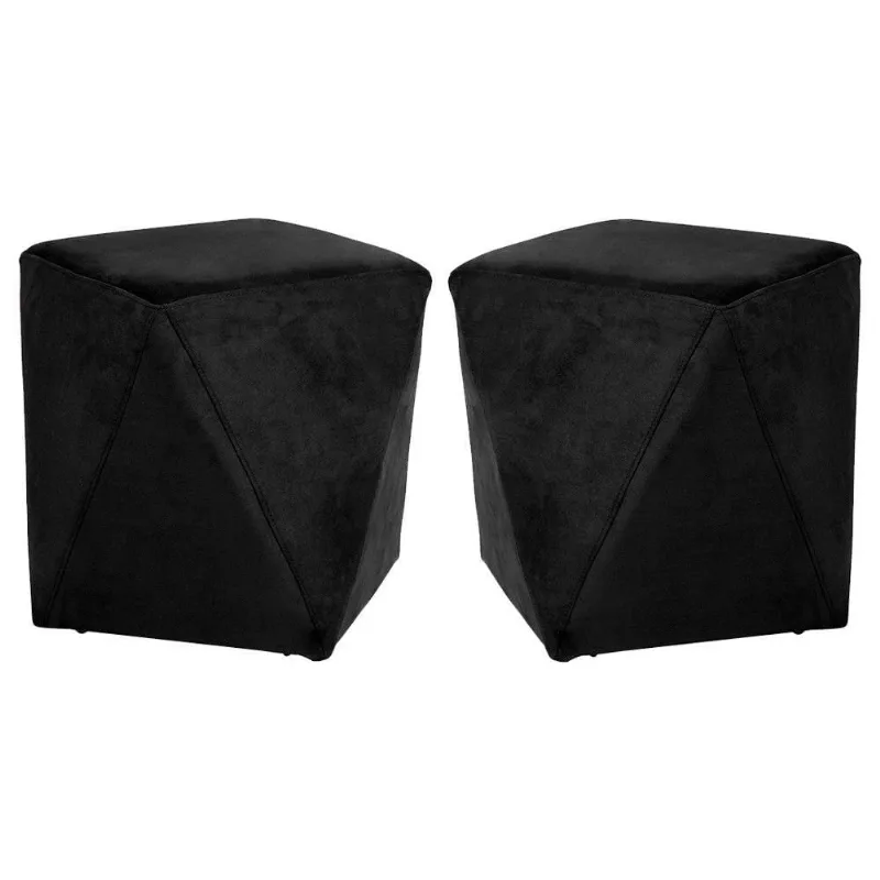 Kit 02 Puffs Sala de Estar Blois Veludo Preto Gran Belo