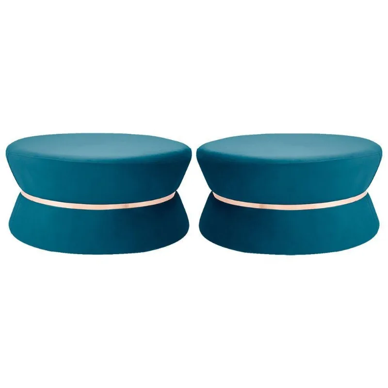 Kit 02 Puffs Sala de Estar 95cm Dhaka Veludo Azul Claro