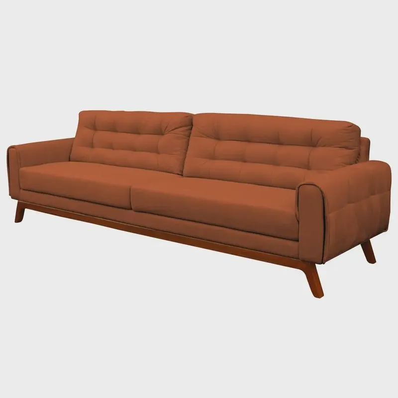Sofá 3 Lugares Sala de Estar Eros 180 cm Veludo Telha Base Fixa G15 - Gran Belo