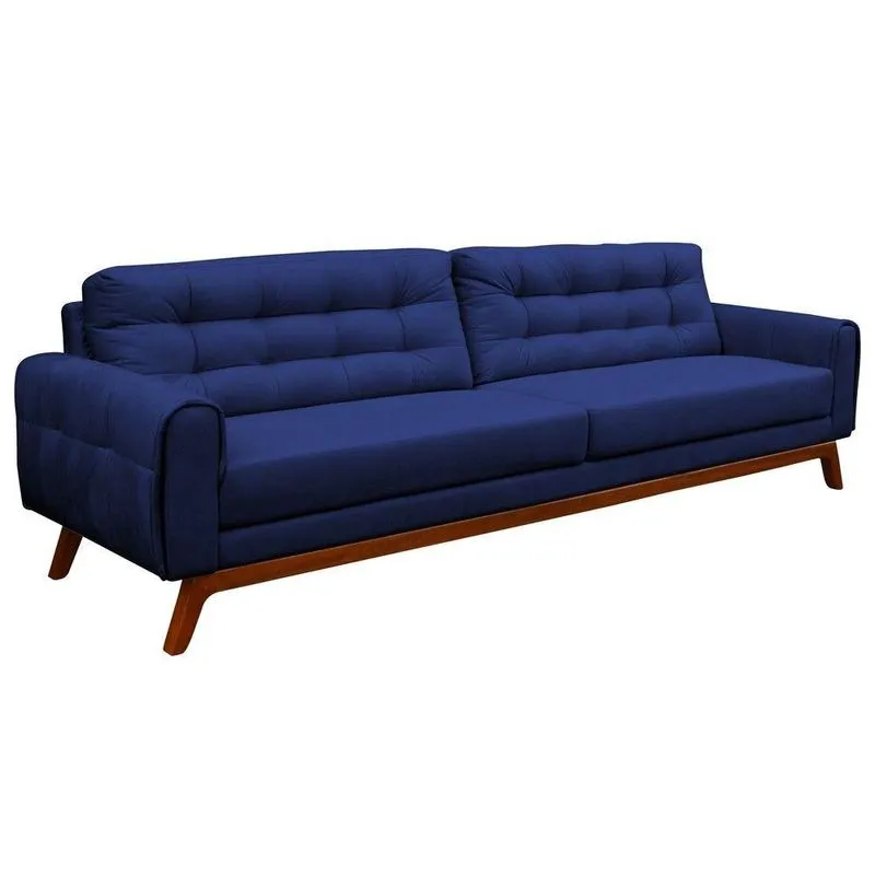 Sofá 3 Lugares Sala de Estar Eros 210cm Veludo Azul Bic