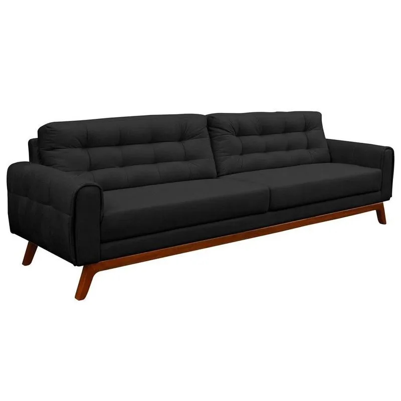 Sofá 3 Lugares Sala de Estar Eros 210cm Veludo Preto