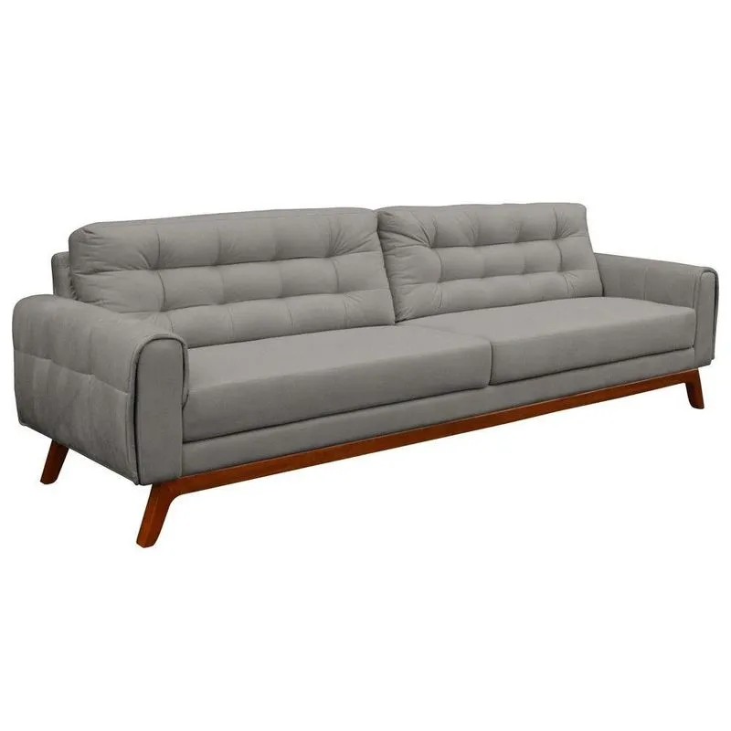 Sofá 3 Lugares Sala de Estar Eros 230cm Veludo Cinza Base