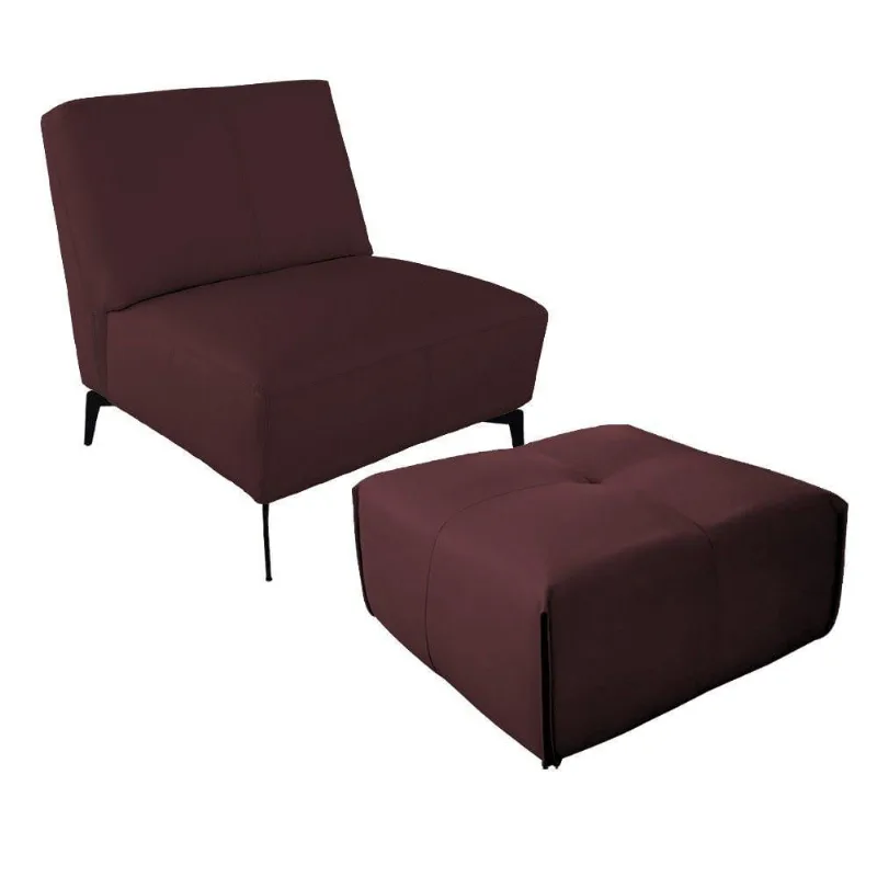 Conjunto Poltrona sem Braço e Puff Frances Confort Couro