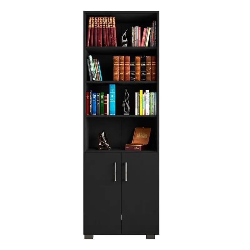 Estante De Livros Para Escritório Home Office G47 5 Prateleiras Mdf Mdp Preto Texturizado Gran Belo