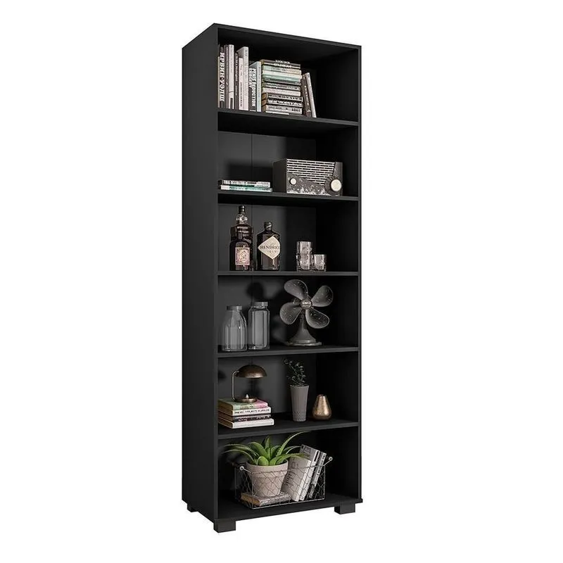Estante De Livros Alf Preto Texturizado G47 5 Prateleiras Mdf Mdp Para Escritório Gran Belo