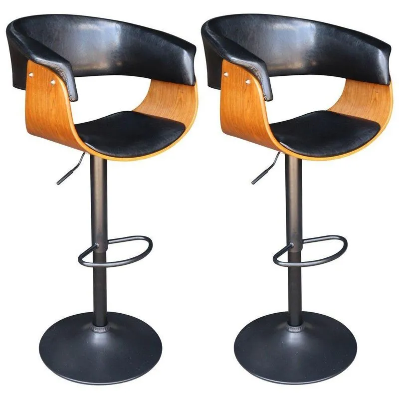 Kit 2 Banquetas Brenna Assento Pu Base Disco Giratória Com Encosto Ajustável Preto Gran Belo