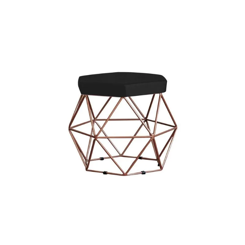 Puff Base Bronze Elsa Suede Preto Gran Belo