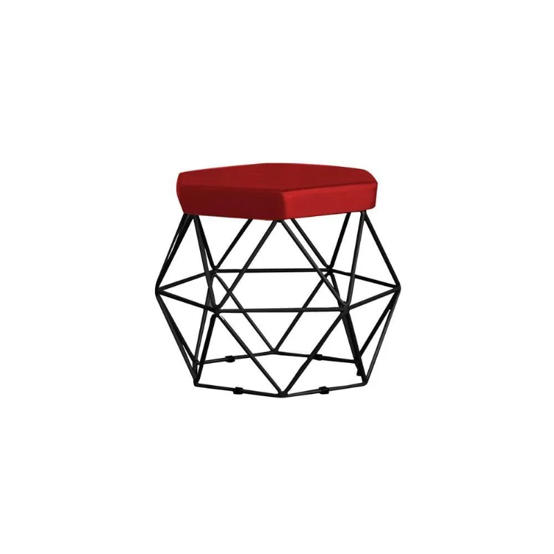 Puff Base Preta Elsa Veludo Vermelho Gran Belo