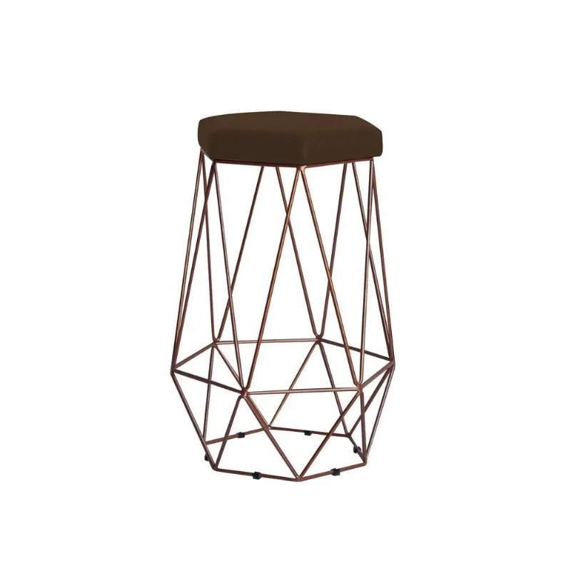 Banqueta Rubel Base Bronze Suede Marrom Gran Belo