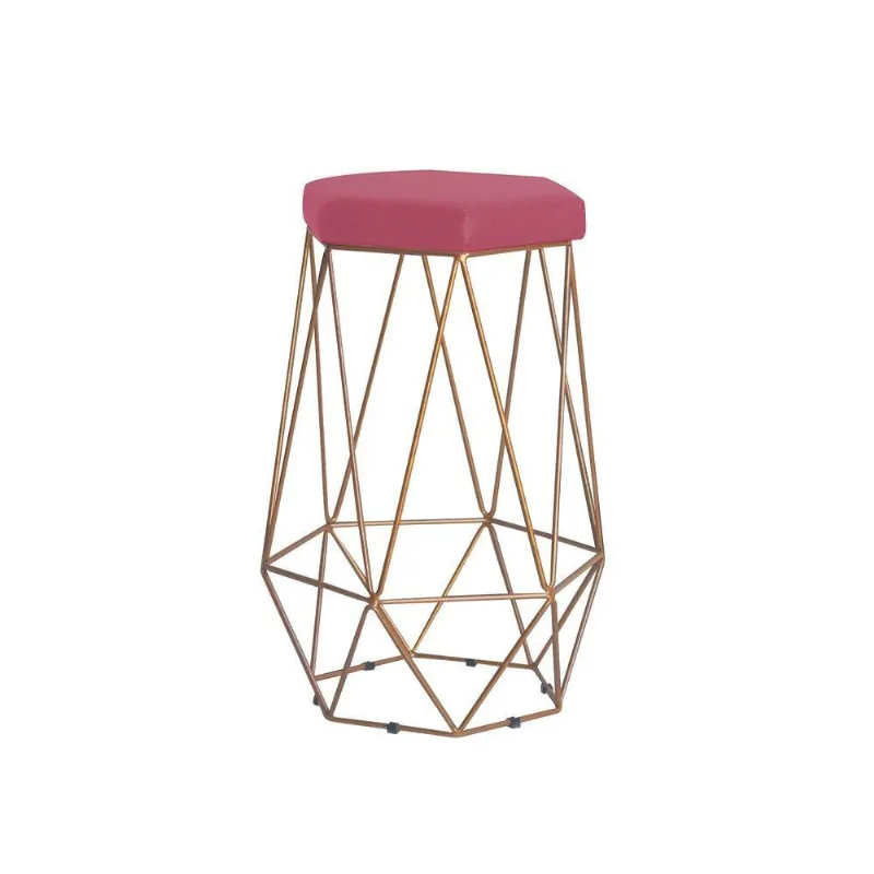 Banqueta Rubel Base Gold Suede Rosa Gran Belo
