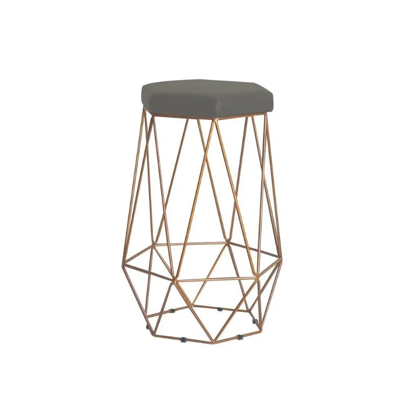Banqueta Rubel Base Gold Veludo Cinza Gran Belo