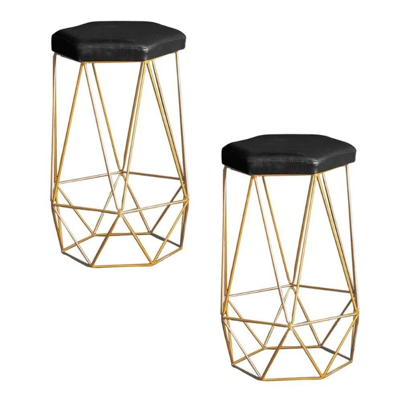 Kit 2 Banqueta Rubel Base Gold Pu Preto Gran Belo