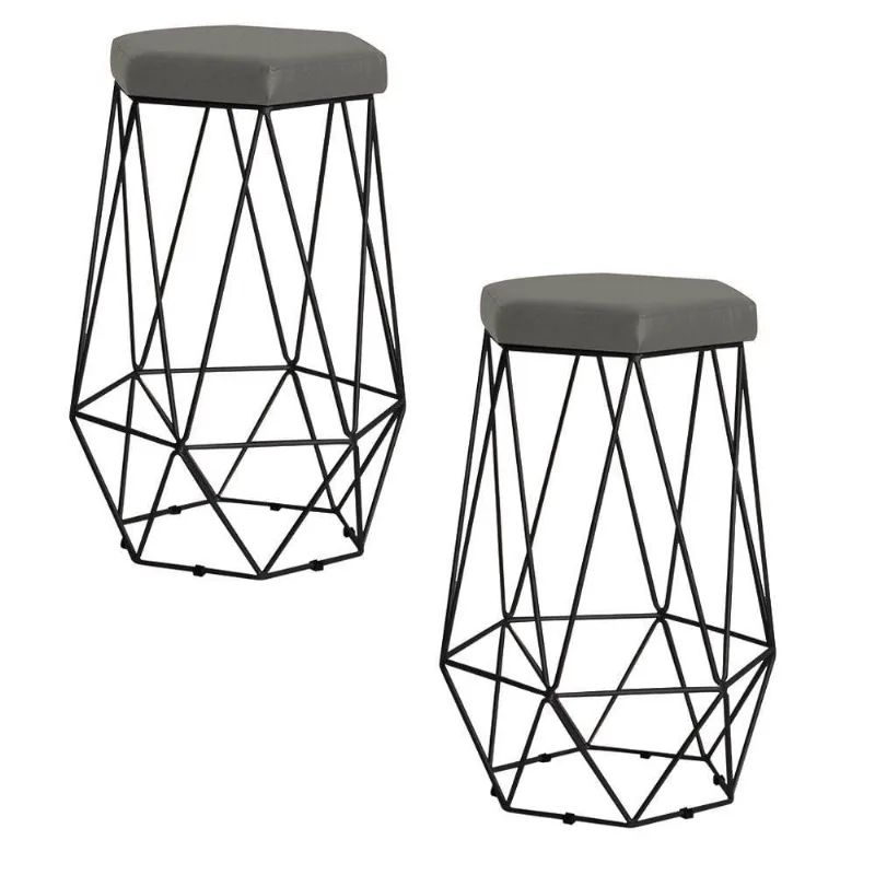 Kit 2 Banqueta Rubel Base Preta Veludo Cinza Gran Belo