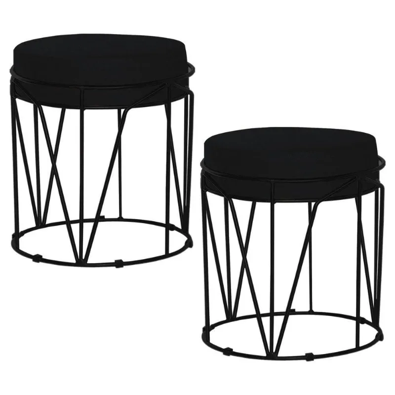 Kit 2 Puffs Sala de Estar Base Preto Chloe Suede Preto