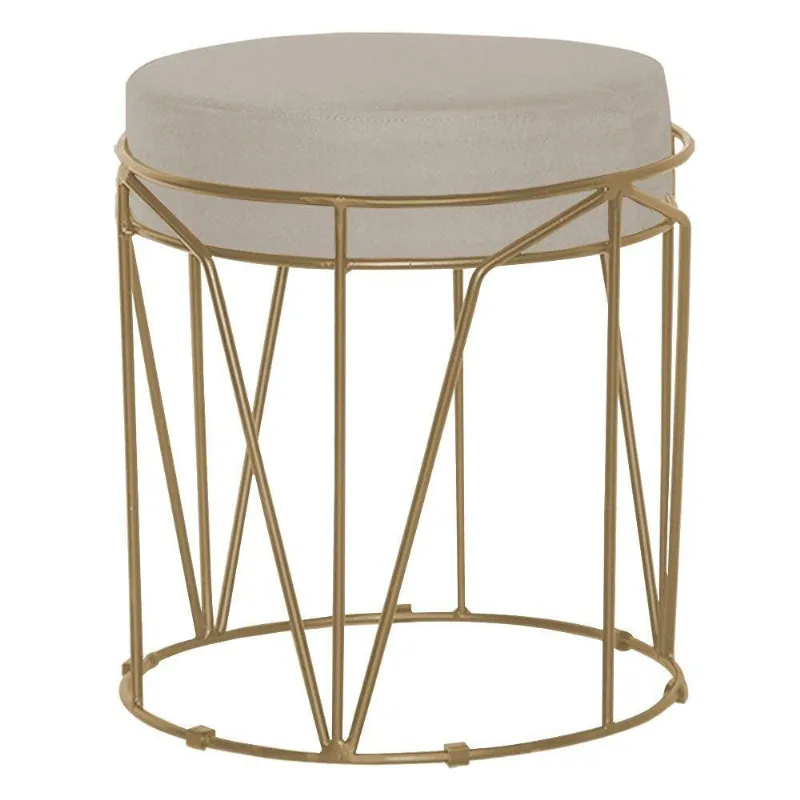 Puff Sala de Estar Base Gold Chloe Suede Bege Gran Belo