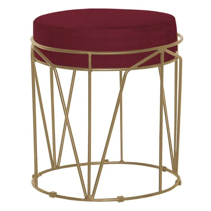 Puff Sala de Estar Base Gold Chloe Suede Bordô Gran Belo