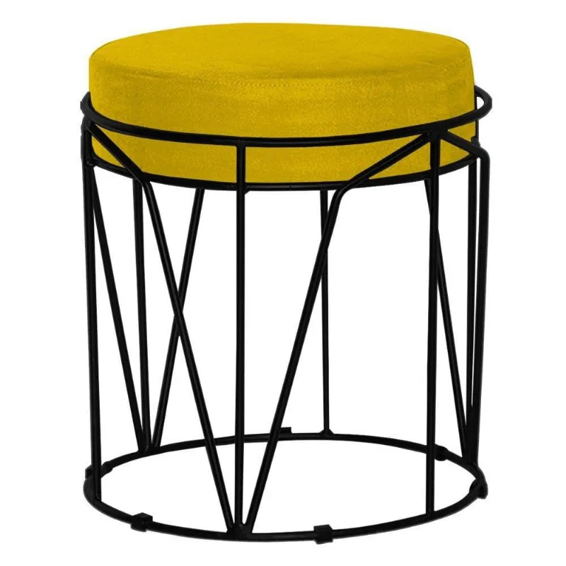 Puff Sala de Estar Base Preto Chloe Suede Amarelo Gran Belo
