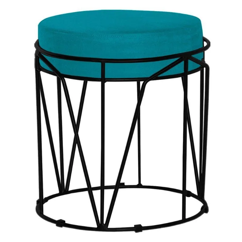 Puff Sala de Estar Base Preto Chloe Suede Azul Claro