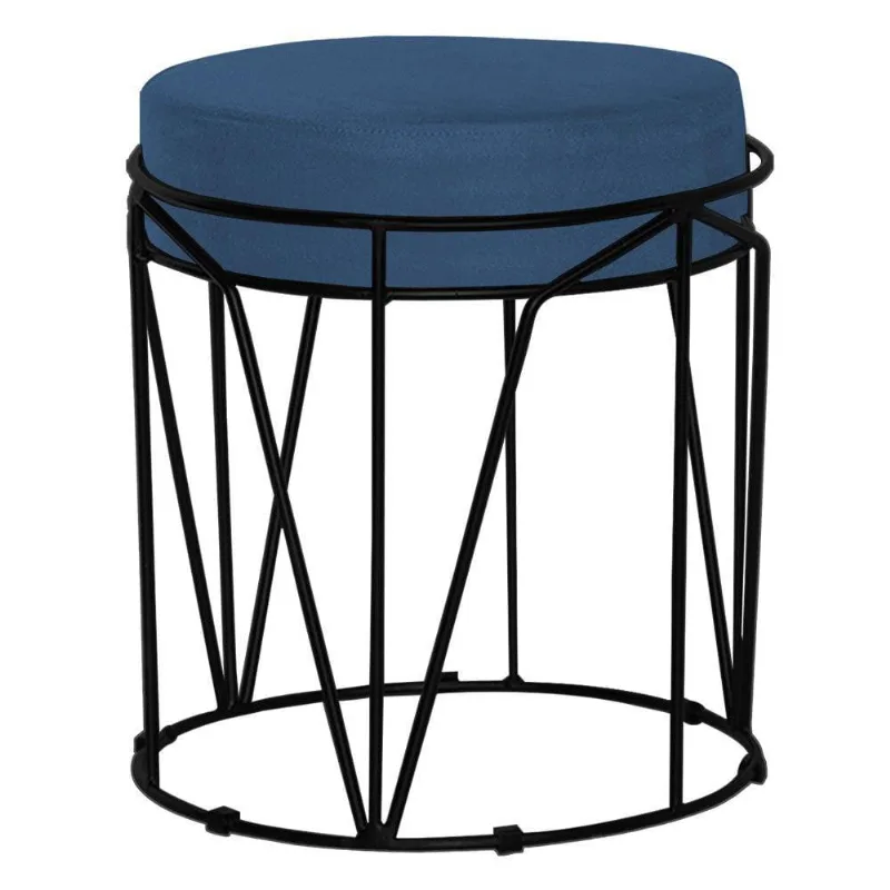 Puff Sala de Estar Base Preto Chloe Suede Azul Marinho