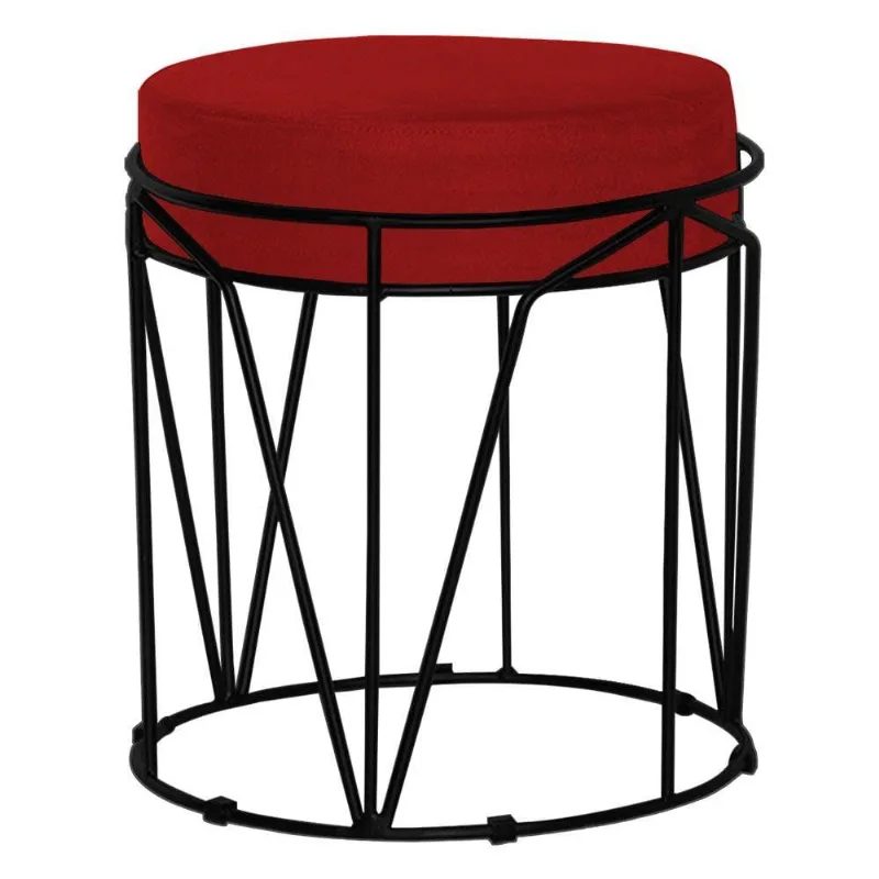 Puff Sala de Estar Base Preto Chloe Veludo Vermelho