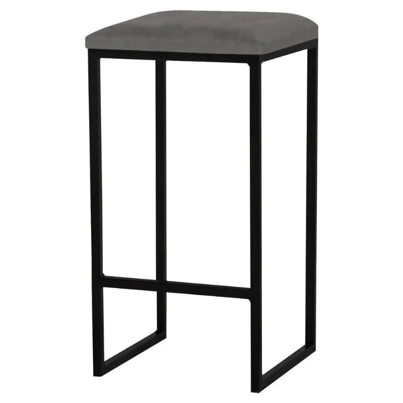 Banqueta Billie Base Preta Suede Cinza Gran Belo