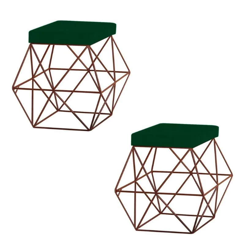 Kit 2 Puffs Decorativo Base Bronze Trixie Suede Verde