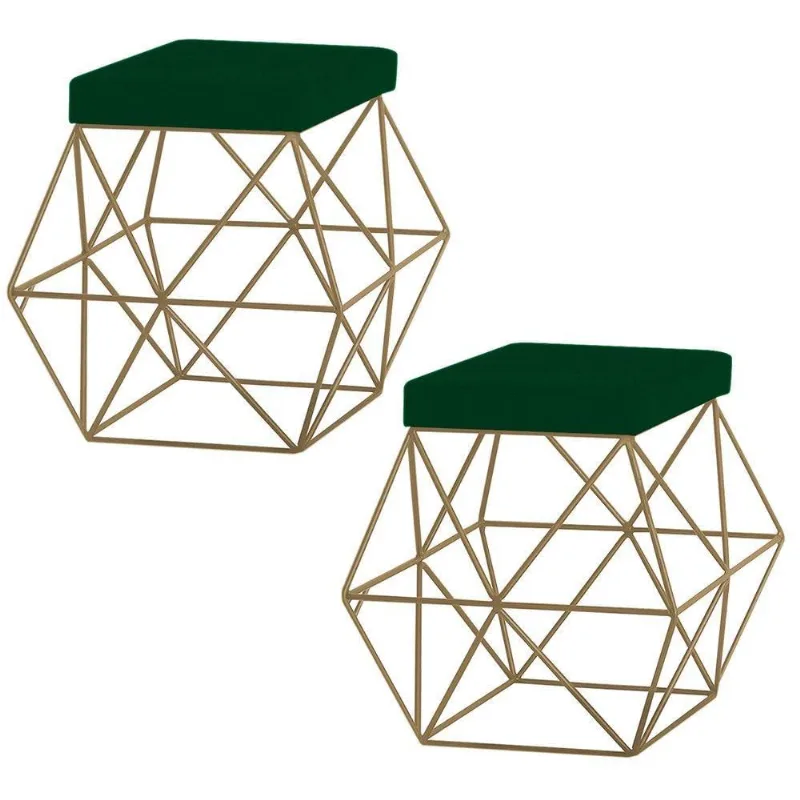 Kit 2 Puffs Decorativo Base Gold Trixie Suede Verde