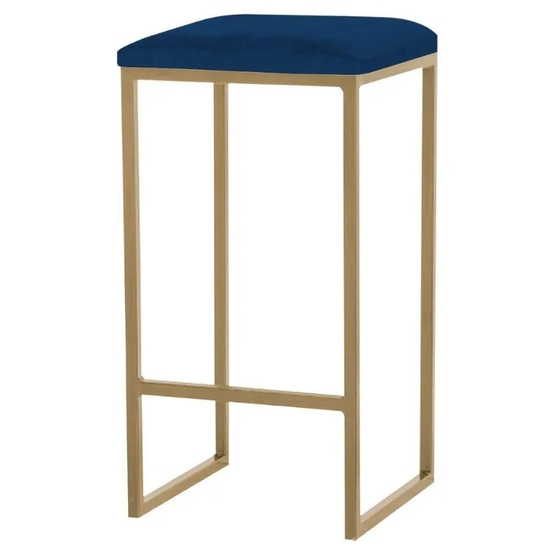 Banqueta Billie Base Gold Veludo Azul Gran Belo