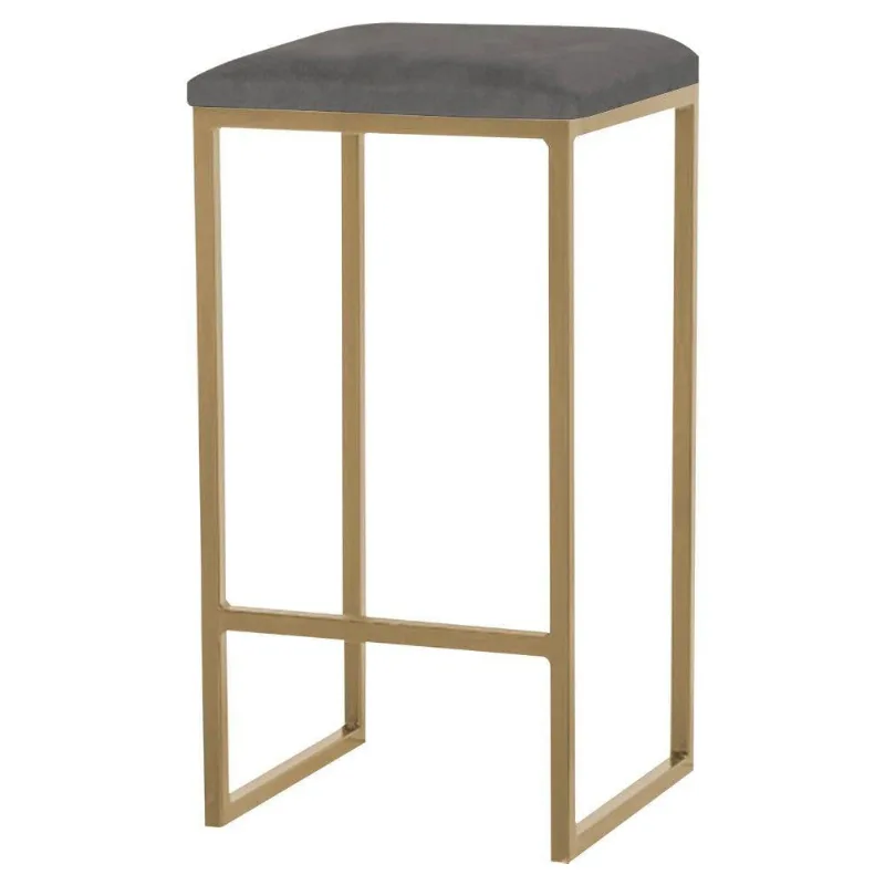 Banqueta Billie Base Gold Veludo Cinza Gran Belo